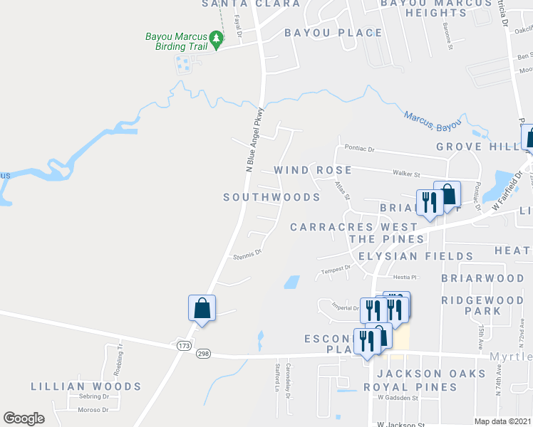 map of restaurants, bars, coffee shops, grocery stores, and more near 8774 Tomcat Court in Pensacola