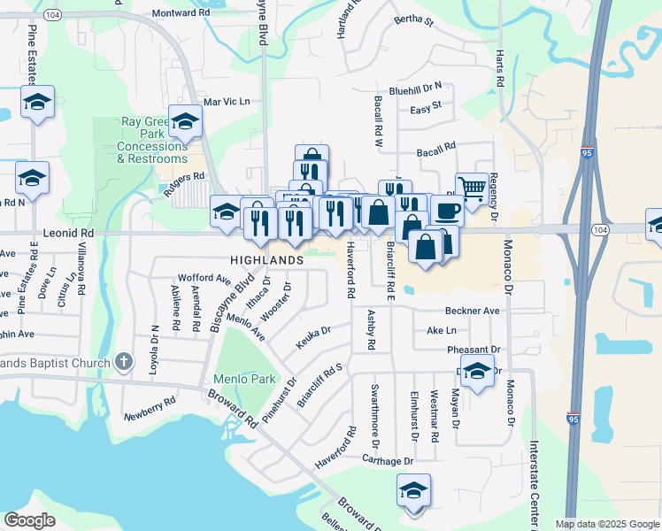 map of restaurants, bars, coffee shops, grocery stores, and more near 1332 Dunn Avenue in Jacksonville