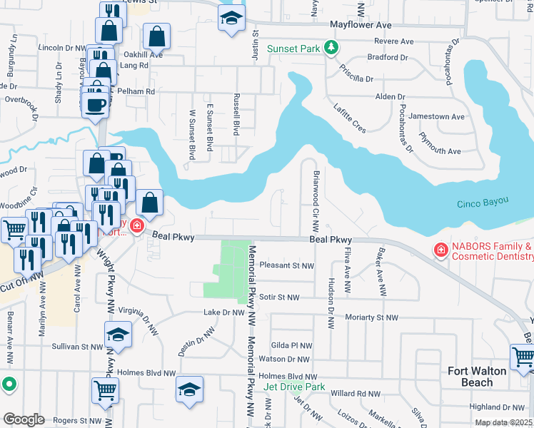 map of restaurants, bars, coffee shops, grocery stores, and more near 262 Ventura Circle Northwest in Fort Walton Beach