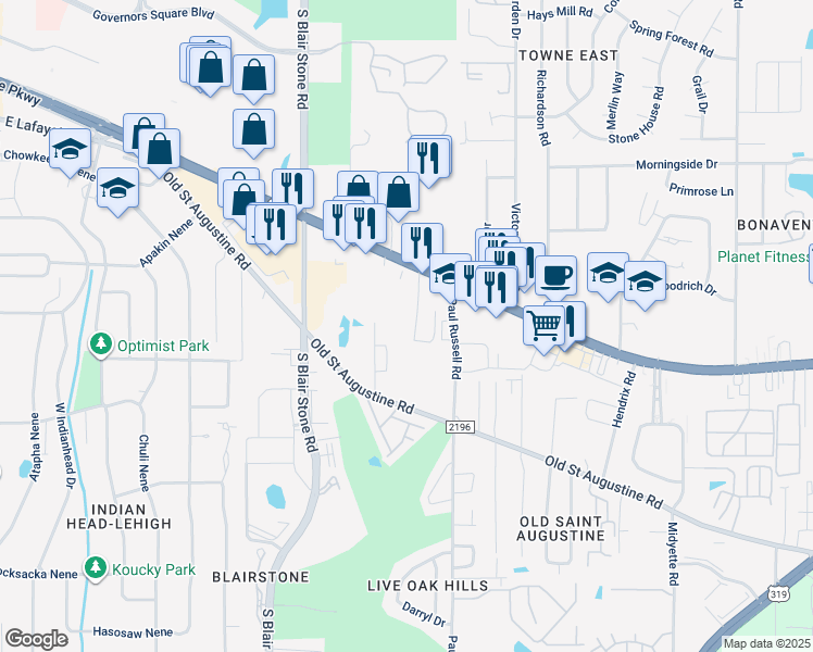 map of restaurants, bars, coffee shops, grocery stores, and more near 2005 Apalachee Parkway in Tallahassee