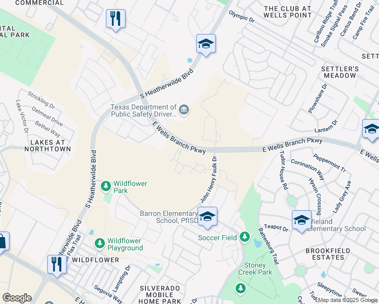 map of restaurants, bars, coffee shops, grocery stores, and more near 300 Wells Branch Parkway in Pflugerville