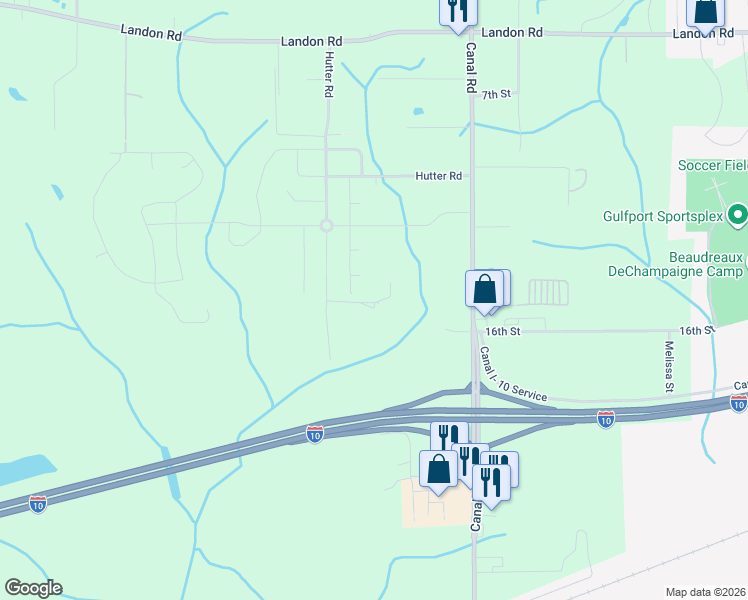 map of restaurants, bars, coffee shops, grocery stores, and more near 10082 Hutter Road in Gulfport