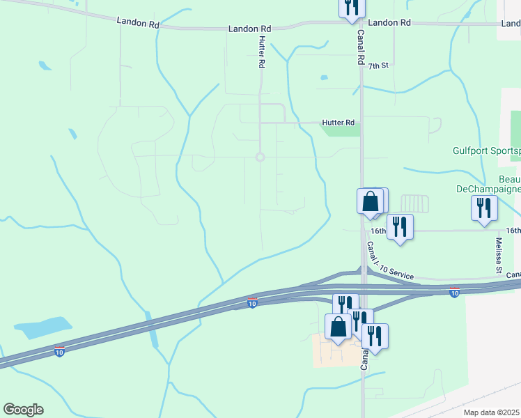map of restaurants, bars, coffee shops, grocery stores, and more near 10001 Hutter Road in Gulfport