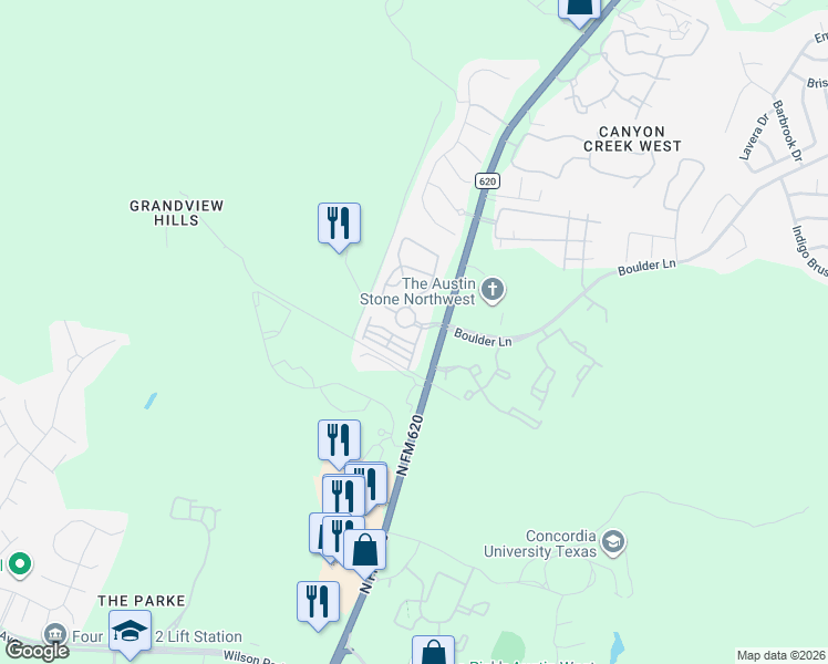 map of restaurants, bars, coffee shops, grocery stores, and more near 8925 Villa Norte Drive in Austin
