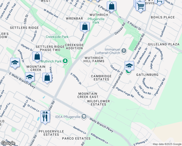 map of restaurants, bars, coffee shops, grocery stores, and more near 610 Stevenage Drive in Pflugerville