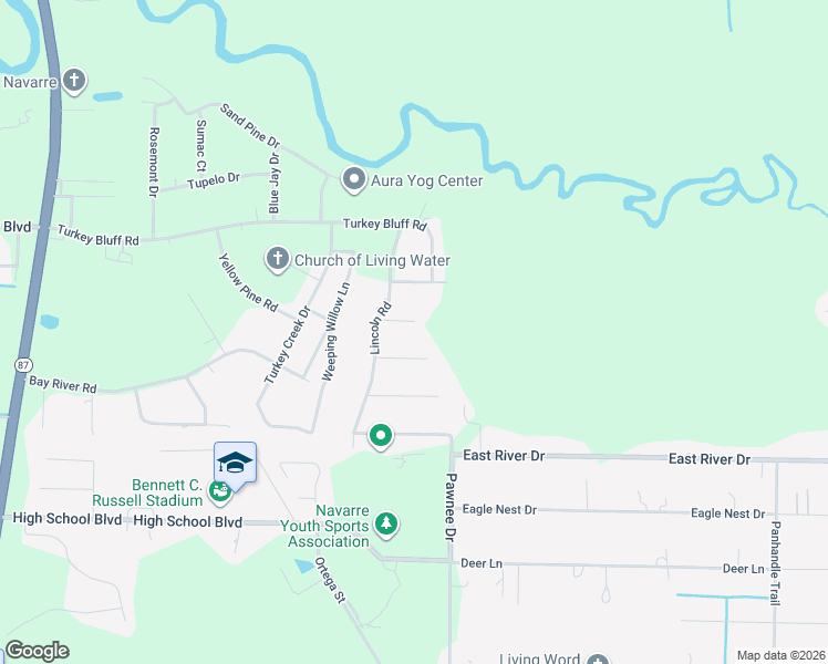map of restaurants, bars, coffee shops, grocery stores, and more near 8829 Kiwi Place in Navarre