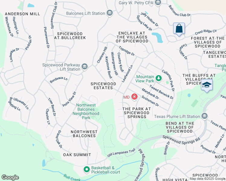 map of restaurants, bars, coffee shops, grocery stores, and more near 9301 Ashton Ridge in Austin