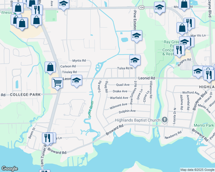 map of restaurants, bars, coffee shops, grocery stores, and more near 10625 Dodd Road in Jacksonville