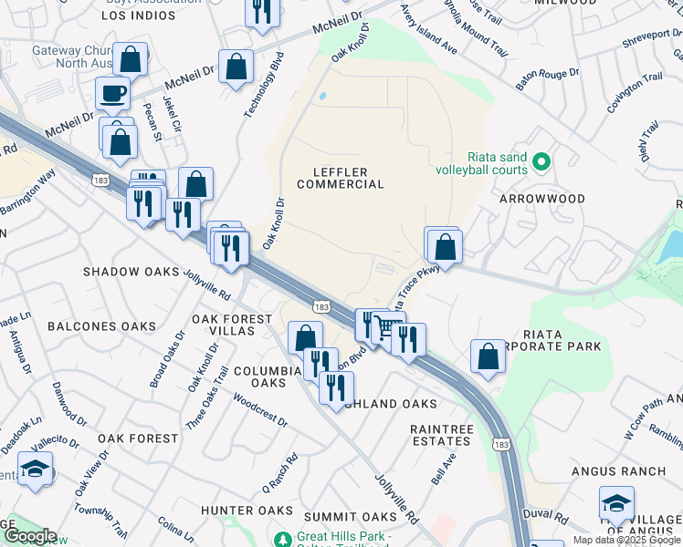 map of restaurants, bars, coffee shops, grocery stores, and more near in Austin