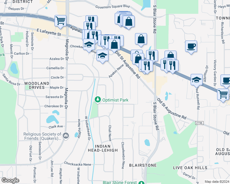 map of restaurants, bars, coffee shops, grocery stores, and more near 1535 Chuli Nene in Tallahassee