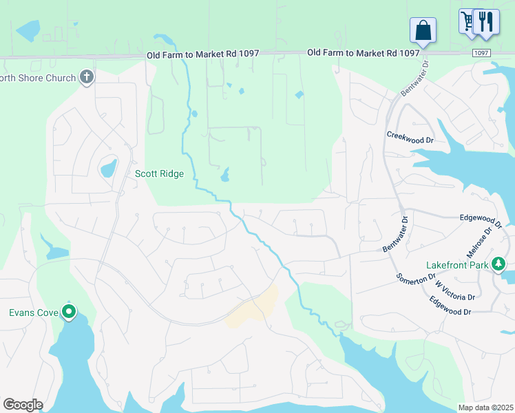 map of restaurants, bars, coffee shops, grocery stores, and more near 23 Melbourne Court in Montgomery