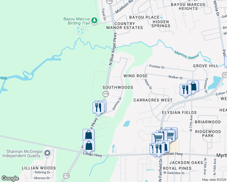 map of restaurants, bars, coffee shops, grocery stores, and more near 8781 Hawkeye Court in Pensacola