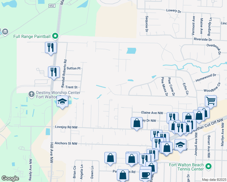 map of restaurants, bars, coffee shops, grocery stores, and more near 811 Loblolly Court in Fort Walton Beach