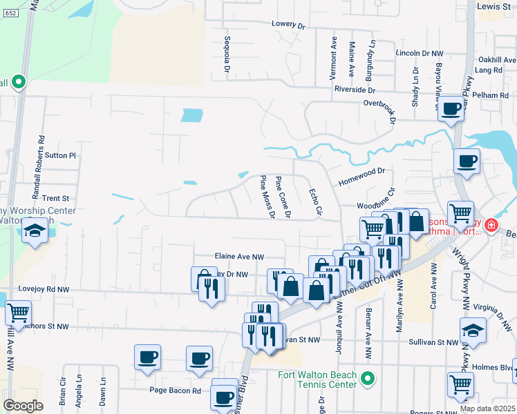 map of restaurants, bars, coffee shops, grocery stores, and more near 400 Slash Pine Court in Fort Walton Beach