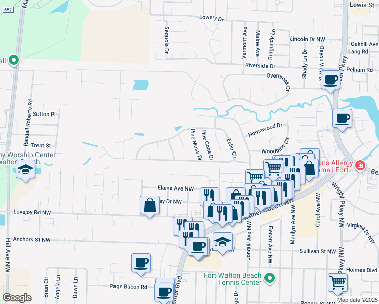 map of restaurants, bars, coffee shops, grocery stores, and more near 400 Slash Pine Court in Fort Walton Beach