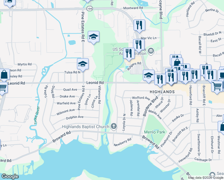 map of restaurants, bars, coffee shops, grocery stores, and more near 10622 Rutgers Road in Jacksonville