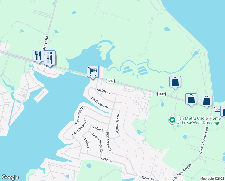 map of restaurants, bars, coffee shops, grocery stores, and more near 13180 Skyline Drive in Willis