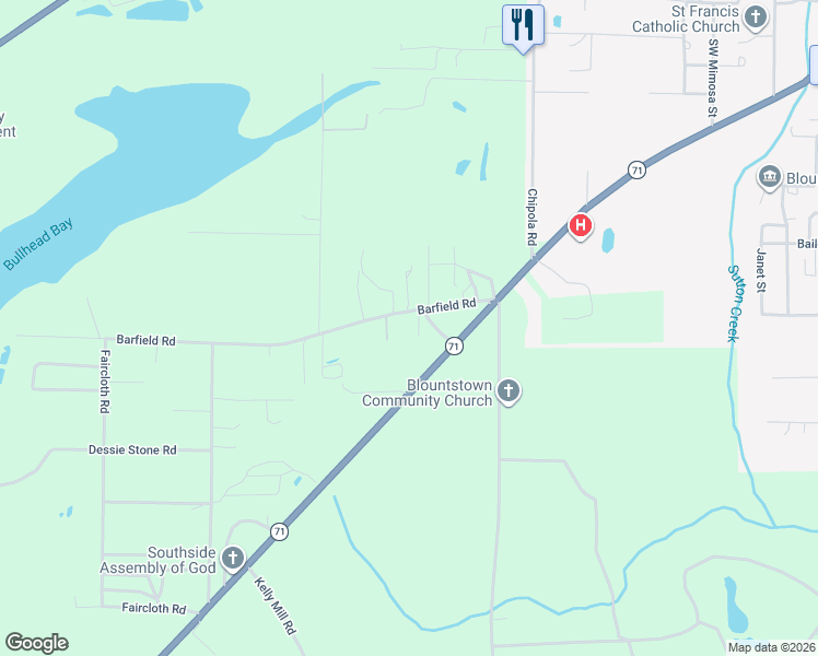 map of restaurants, bars, coffee shops, grocery stores, and more near 19615 Barfield Road in Blountstown