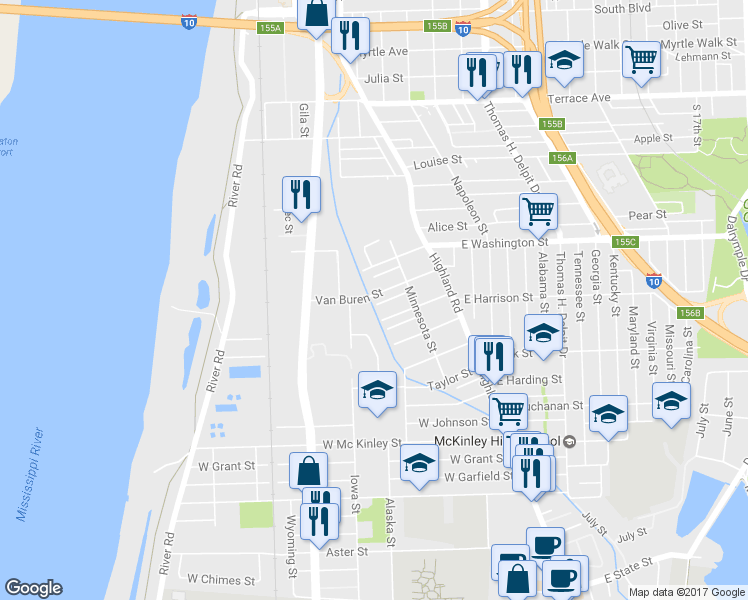 map of restaurants, bars, coffee shops, grocery stores, and more near 291 Van Buren Street in Baton Rouge