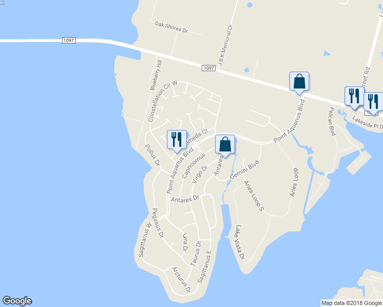 map of restaurants, bars, coffee shops, grocery stores, and more near 12802 Point Aquarius Boulevard in Willis
