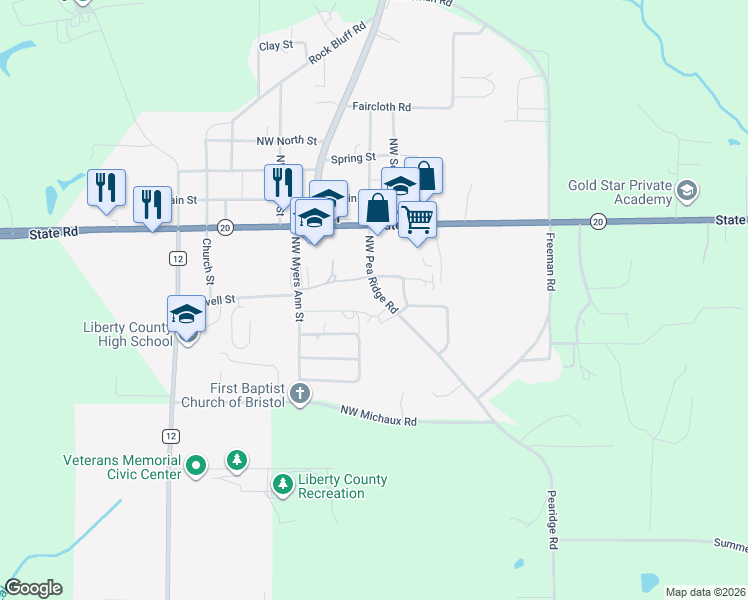 map of restaurants, bars, coffee shops, grocery stores, and more near 12723 Northwest Pea Ridge Road in Bristol