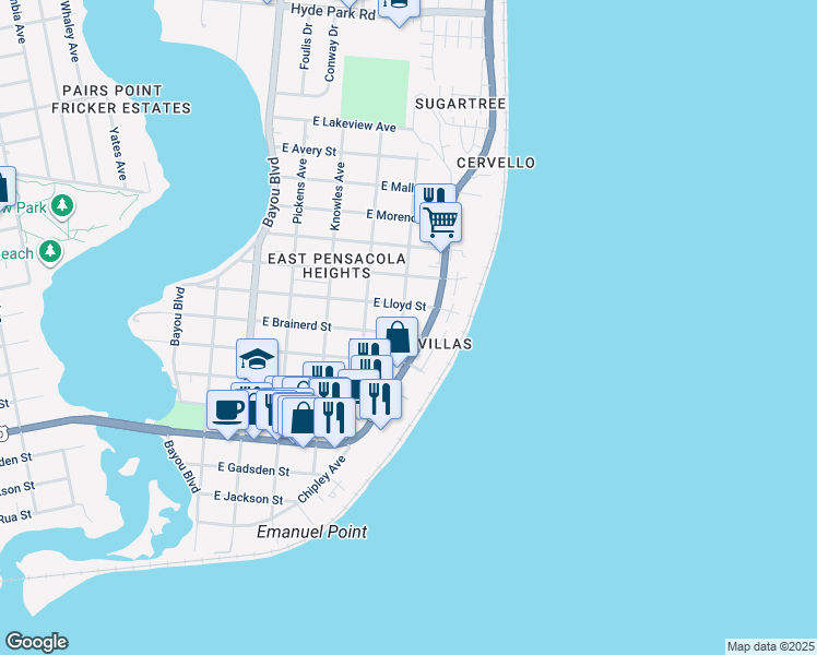 map of restaurants, bars, coffee shops, grocery stores, and more near 820 Van Kirk Avenue in Pensacola
