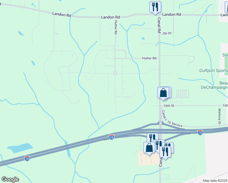 map of restaurants, bars, coffee shops, grocery stores, and more near 10089 Hutter Road in Gulfport