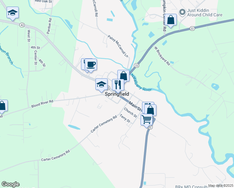 map of restaurants, bars, coffee shops, grocery stores, and more near in Springfield
