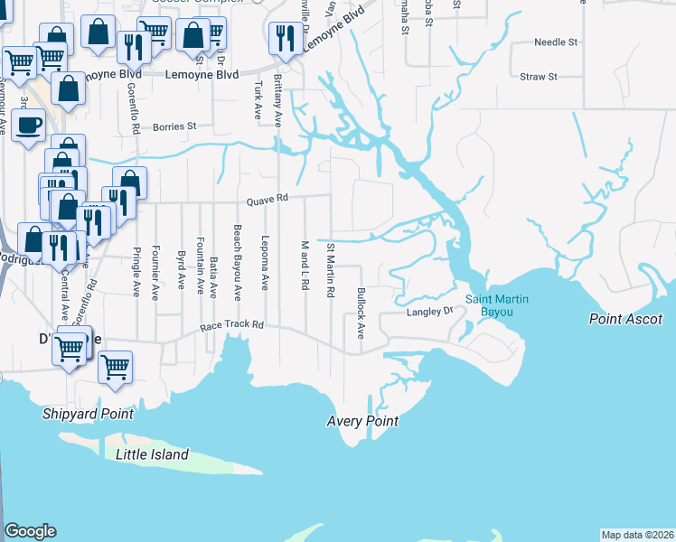 map of restaurants, bars, coffee shops, grocery stores, and more near 6004 Saint Martin Road in Biloxi