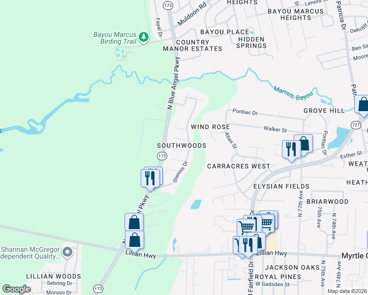map of restaurants, bars, coffee shops, grocery stores, and more near 8768 Hawkeye Court in Pensacola