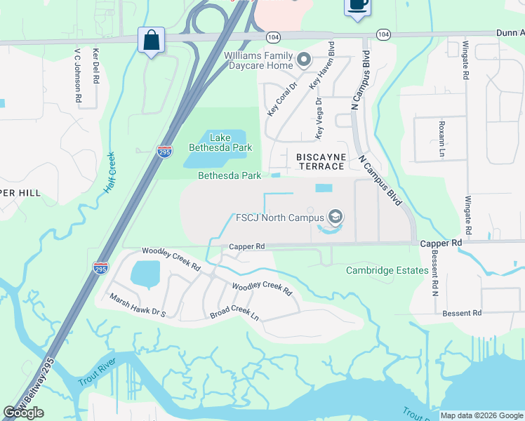 map of restaurants, bars, coffee shops, grocery stores, and more near 4515 Capper Road in Jacksonville