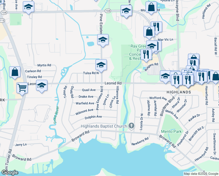 map of restaurants, bars, coffee shops, grocery stores, and more near 2331 Quail Avenue in Jacksonville