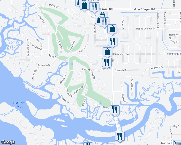 map of restaurants, bars, coffee shops, grocery stores, and more near 6013 Ridge Road in Ocean Springs