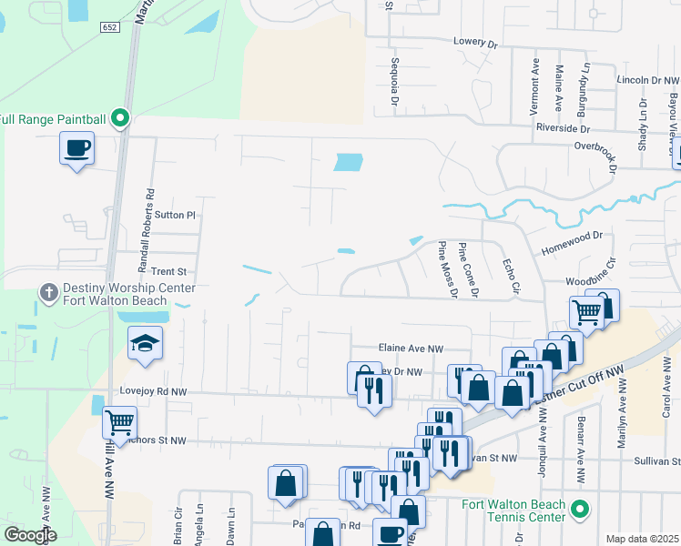 map of restaurants, bars, coffee shops, grocery stores, and more near 381 Echo Circle in Fort Walton Beach