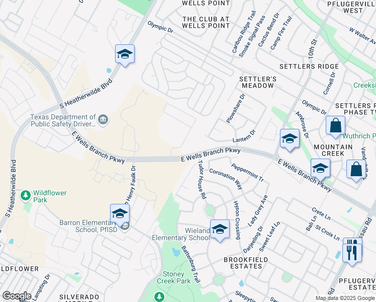 map of restaurants, bars, coffee shops, grocery stores, and more near 15020 Sassafras Trail in Pflugerville