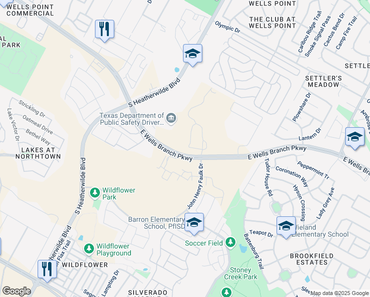 map of restaurants, bars, coffee shops, grocery stores, and more near 300 Wells Branch Parkway in Pflugerville
