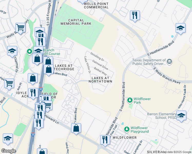map of restaurants, bars, coffee shops, grocery stores, and more near 913 Watson Way in Pflugerville