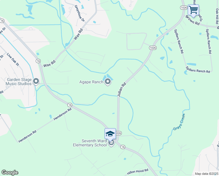 map of restaurants, bars, coffee shops, grocery stores, and more near 24915 Juban Road in Denham Springs
