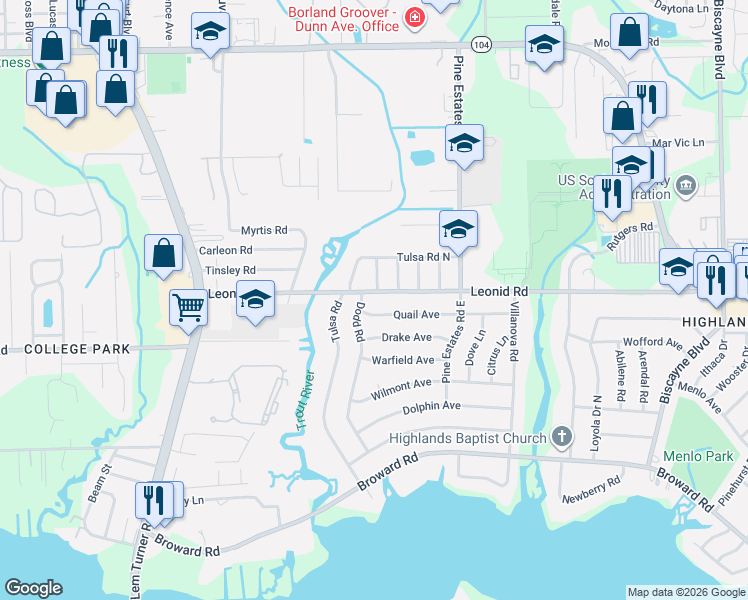 map of restaurants, bars, coffee shops, grocery stores, and more near 10625 Dodd Road in Jacksonville