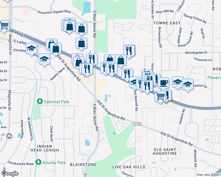 map of restaurants, bars, coffee shops, grocery stores, and more near 2001 Apalachee Pkwy in Tallahassee