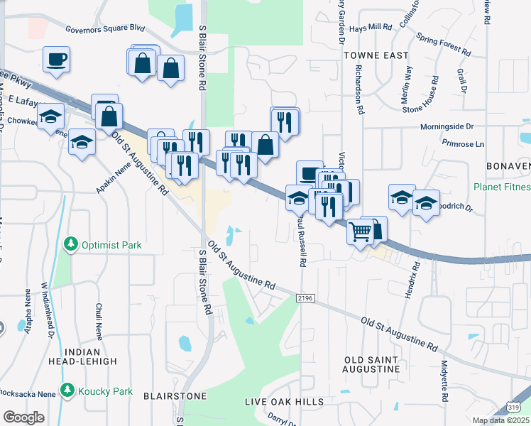 map of restaurants, bars, coffee shops, grocery stores, and more near 2005 Apalachee Parkway in Tallahassee
