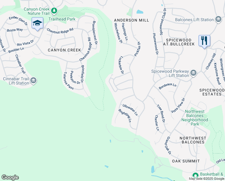 map of restaurants, bars, coffee shops, grocery stores, and more near 10106 Echoridge Drive in Austin