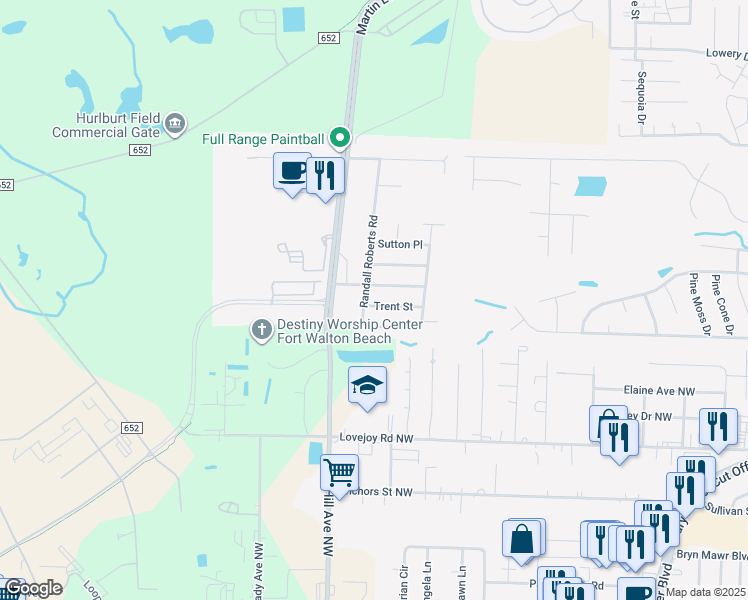 map of restaurants, bars, coffee shops, grocery stores, and more near 1603 Trent Street in Fort Walton Beach
