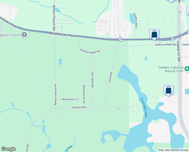 map of restaurants, bars, coffee shops, grocery stores, and more near 5400 Debbie Drive in Tallahassee