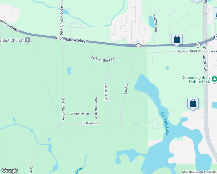 map of restaurants, bars, coffee shops, grocery stores, and more near 1351 Van Delia Road in Tallahassee