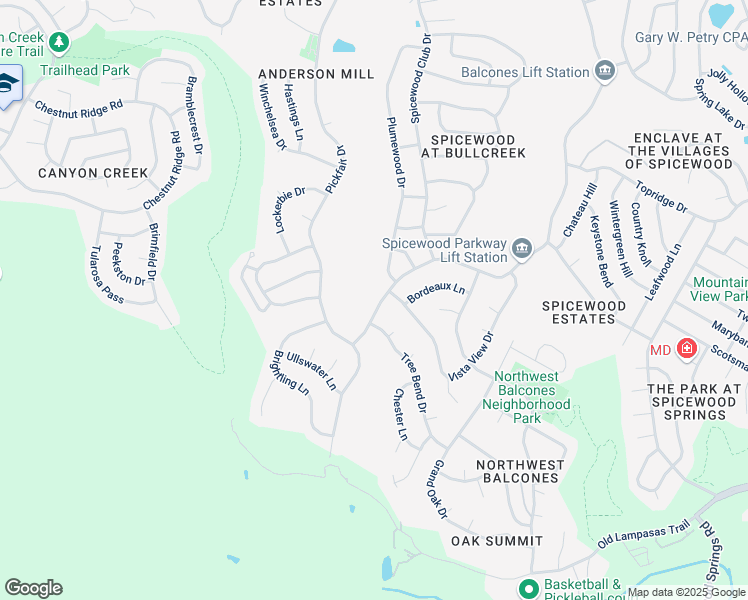 map of restaurants, bars, coffee shops, grocery stores, and more near 10402 Spicewood Parkway in Austin