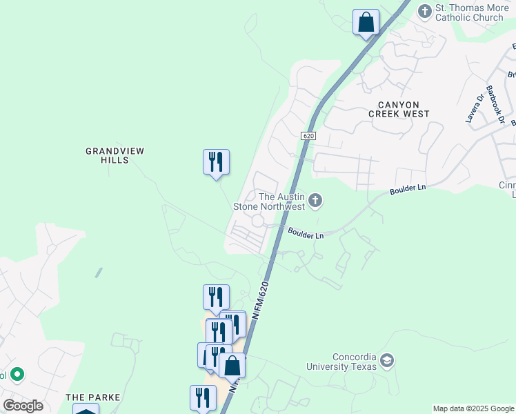 map of restaurants, bars, coffee shops, grocery stores, and more near 8904 Villa Norte Drive in Austin