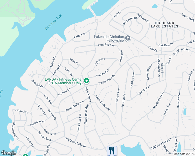 map of restaurants, bars, coffee shops, grocery stores, and more near 21500 Patton Avenue in Lago Vista