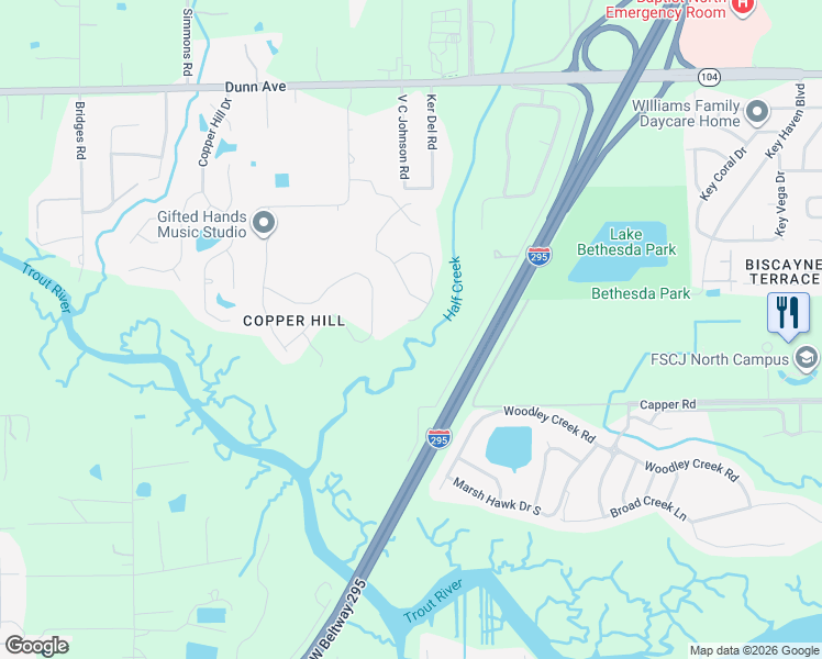 map of restaurants, bars, coffee shops, grocery stores, and more near 10814 Ventnor Avenue in Jacksonville