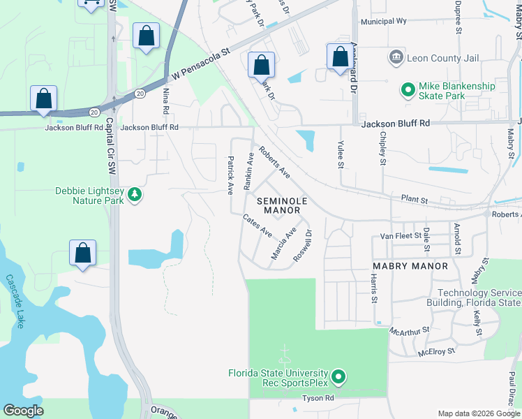 map of restaurants, bars, coffee shops, grocery stores, and more near 3942 Caldwell Drive in Tallahassee